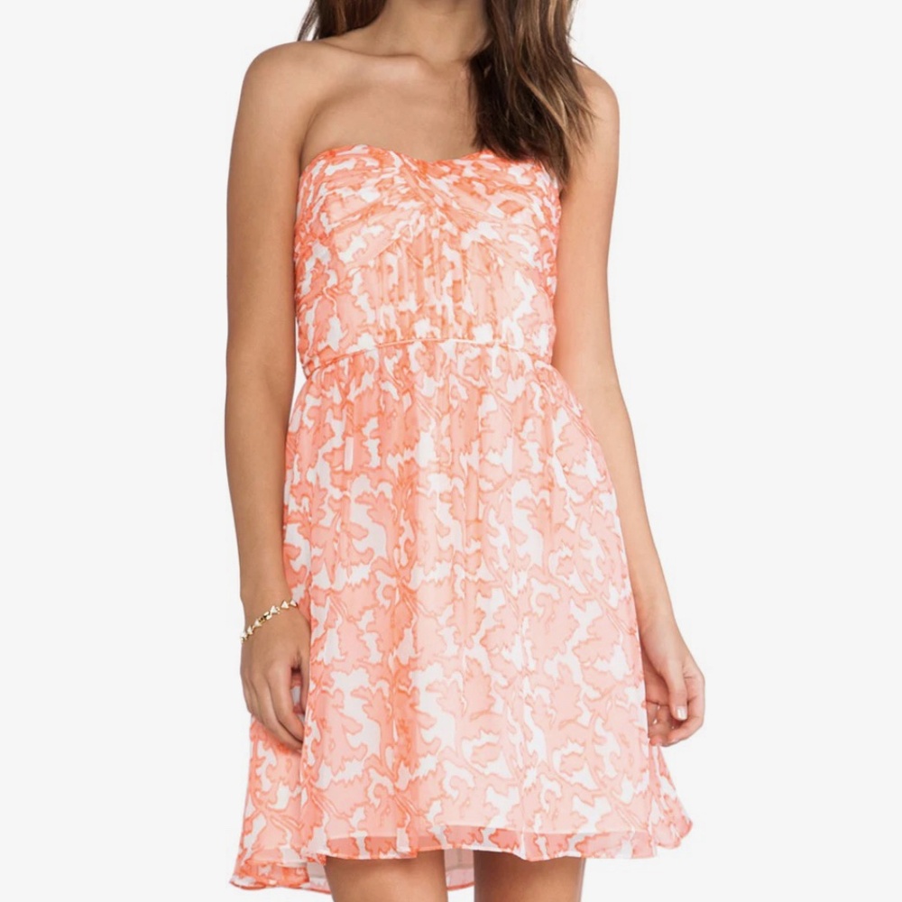 Shoshanna Coral Reef Chiffon Strapless Dress